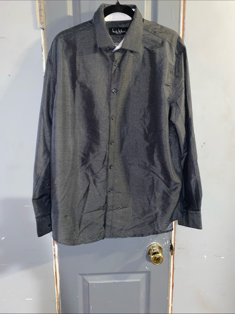L.H. by London Button-Front Black Microdot Dress Shirt